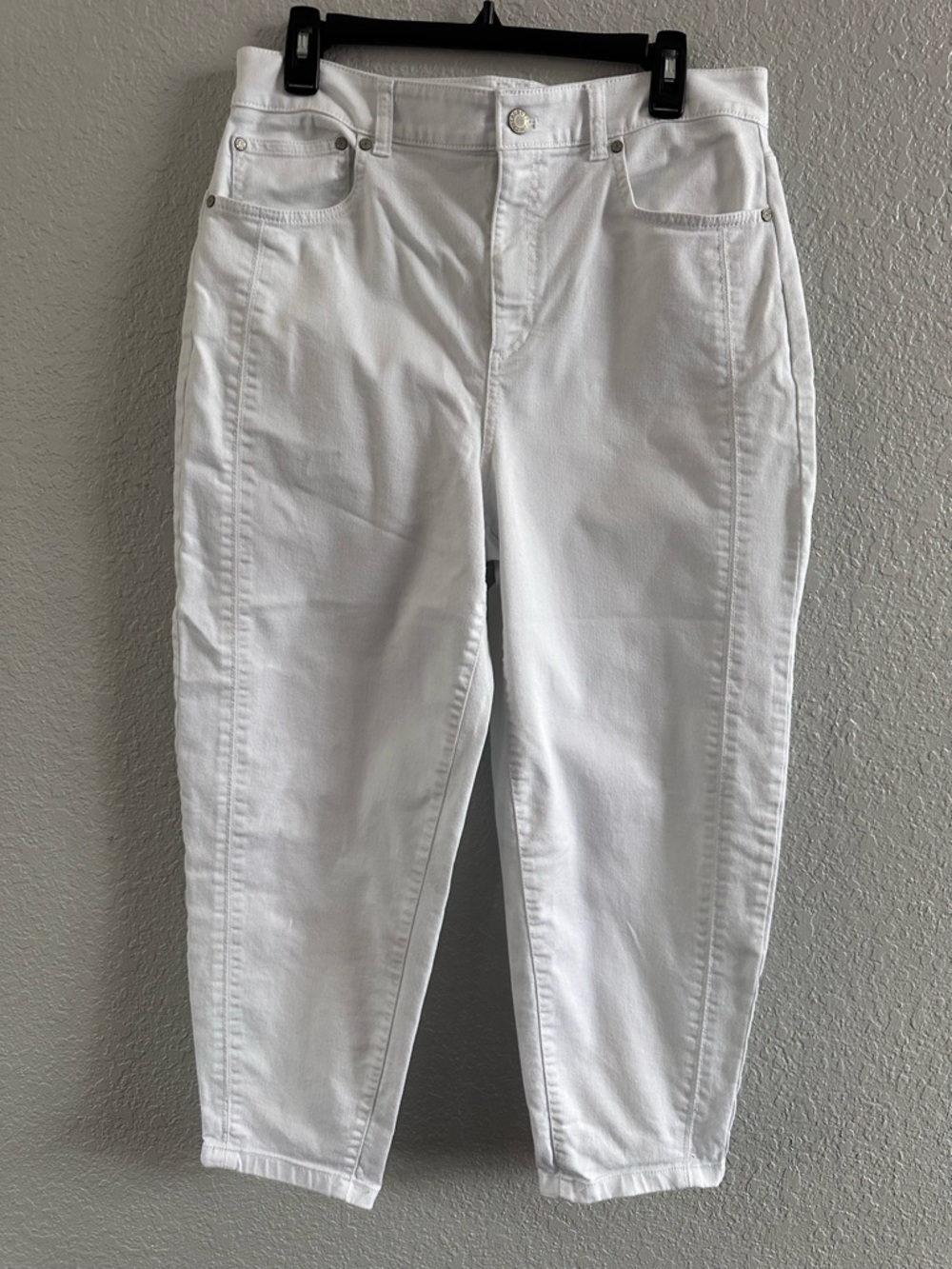 Talbots Relaxed Barrel Jeans Womens Size 12 White Cropped Ankle High Rise Denim